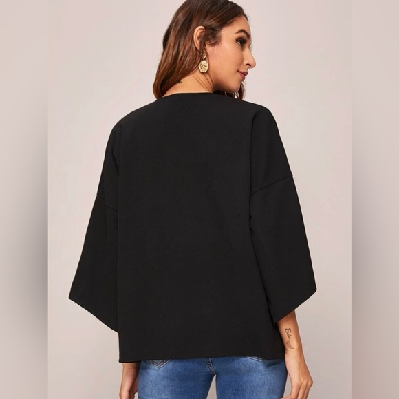 Black Drop Shoulder Bell Sleeve Solid Kimono SHEIN Size L - Picture 2 of 5